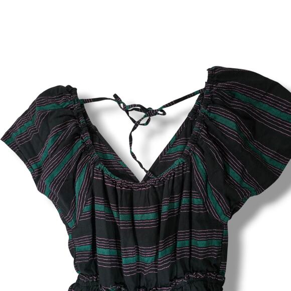 Wrangler Retro Women’s Black Green Striped Flutter Sleeve Cotton Dress – Medium - Picture 3 of 8